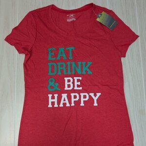 Tek Gear Women's Red T shirt Small Eat Drink Be Happy New Christmas Holiday